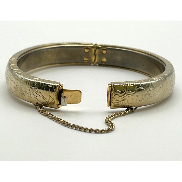 Sunflower Leaves Gold Tone Hinged Bracelet 6 3/4" - Picture 8 of 10